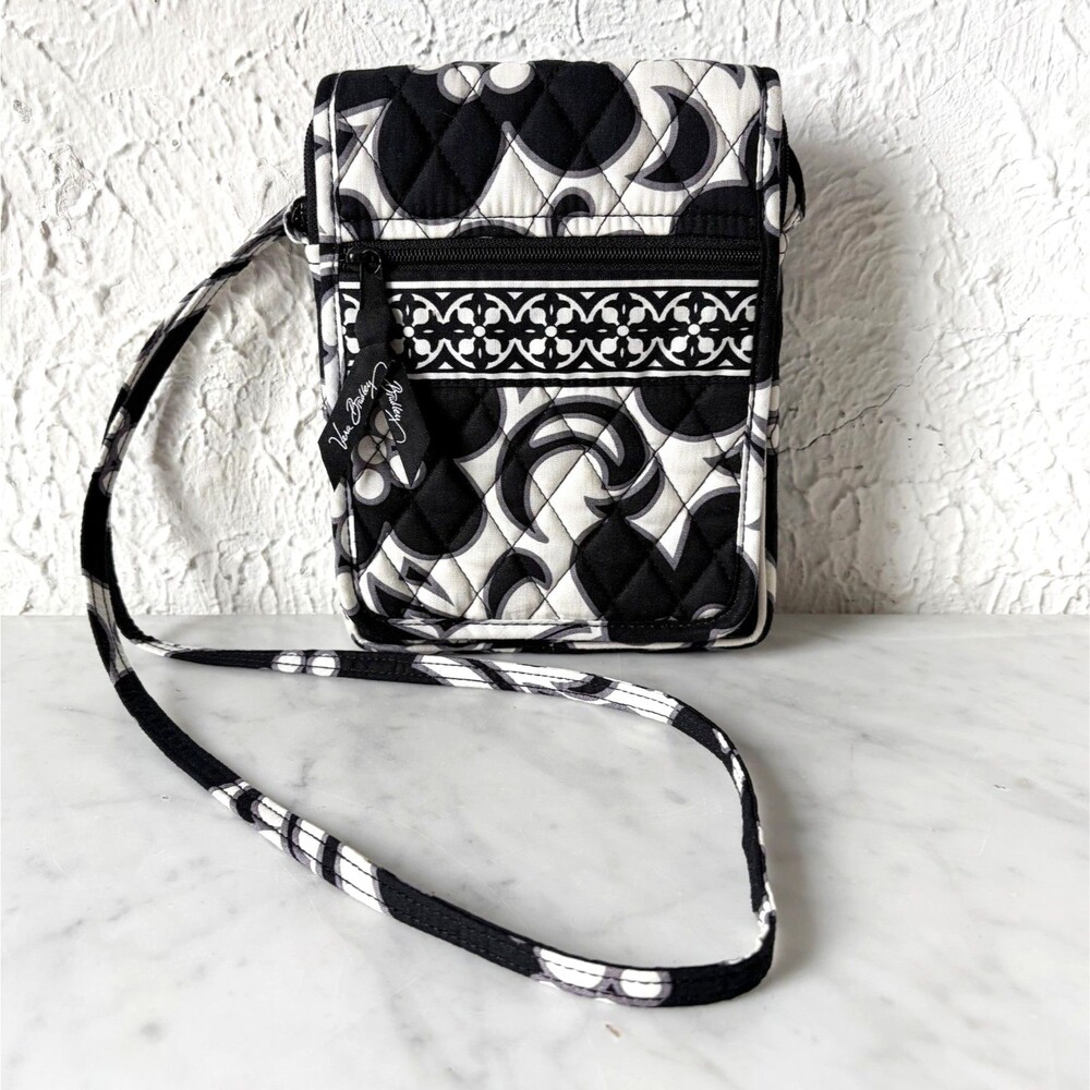 Vera Bradley Night & Day Mini Hipster Crossbody Bag Black White Quilted Purse